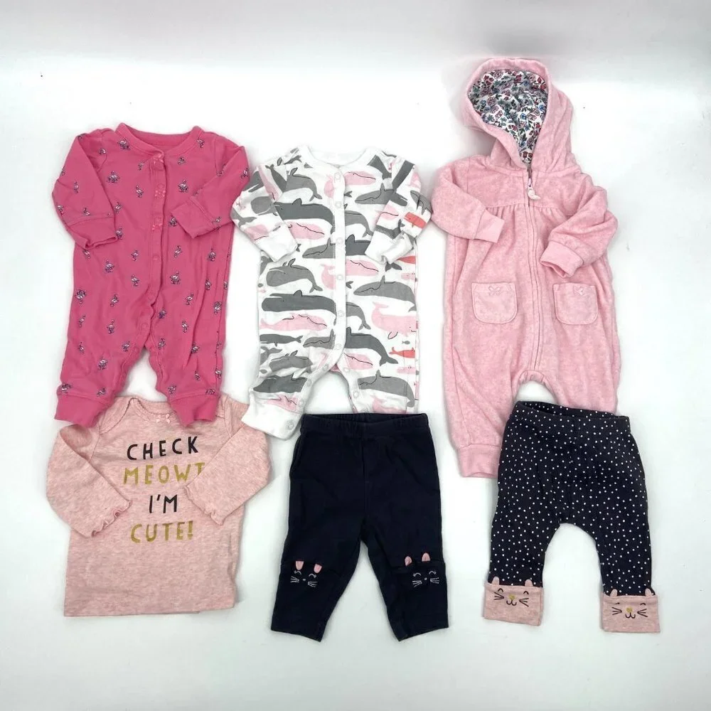 3 MONTHS Set of 5 Baby Girl Pajamas Random Brands